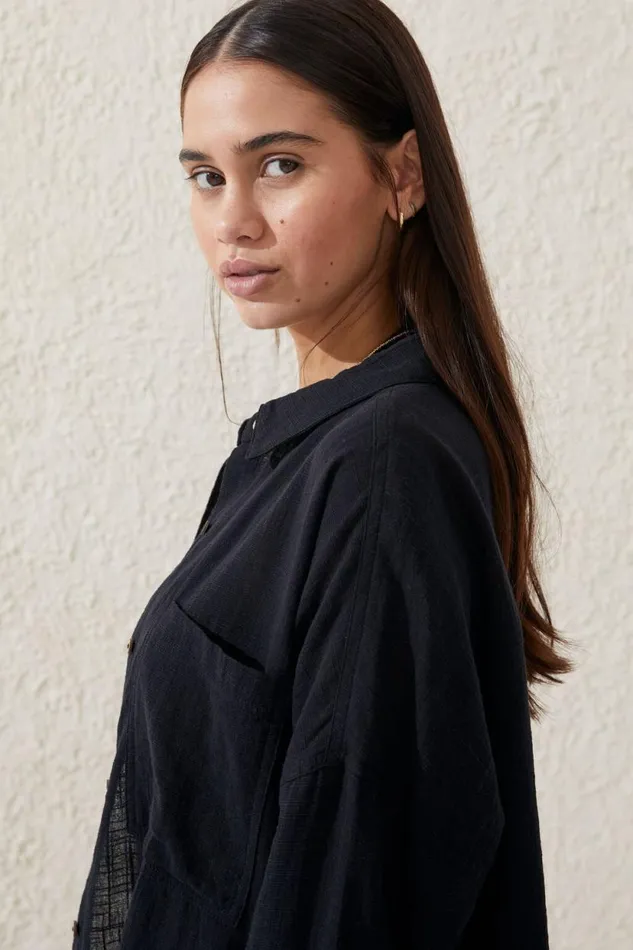 Swing Beach Shirt Black Women Cotton On Tops