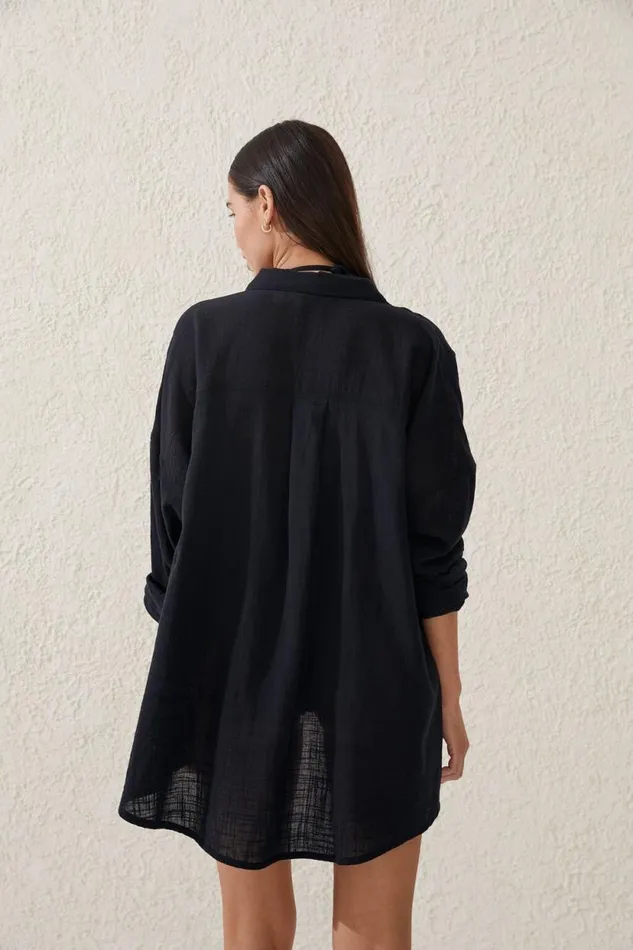 Swing Beach Shirt Black Women Cotton On Tops
