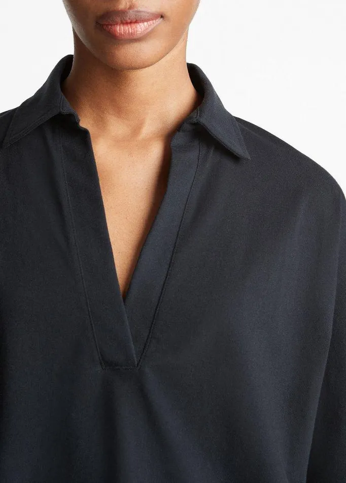 TShirts Women Vince Easy Pima Cotton LongSleeve Polo Shirt Black TShirts Women Vince Easy Pima Cotton LongSleeve Polo Shirt Black
