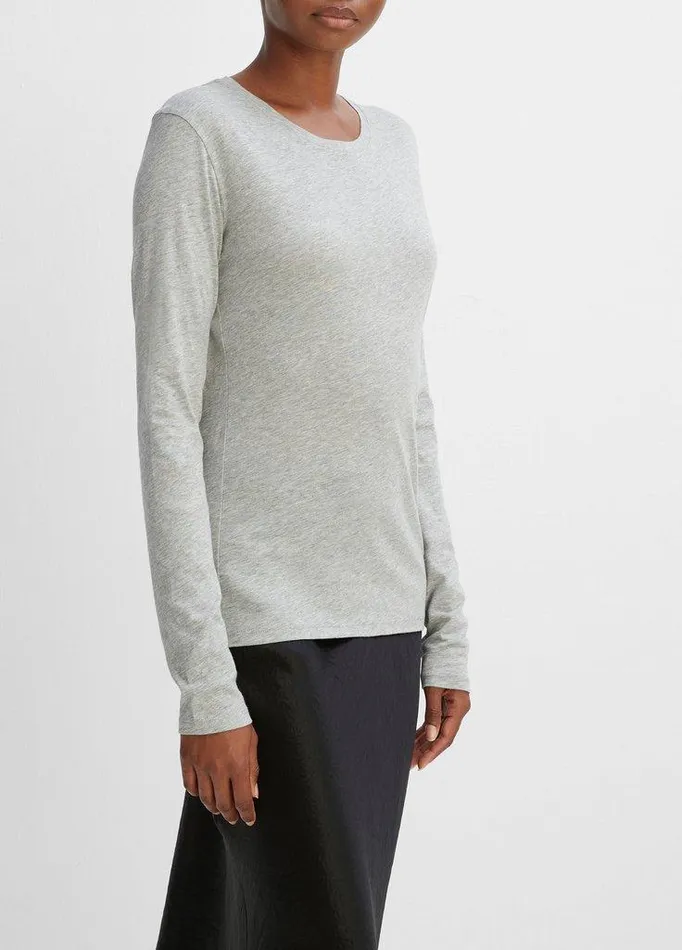 TShirts Women Vince Essential Long Sleeve Crew Neck TShirt Heather Grey TShirts Women Vince Essential Long Sleeve Crew Neck TShirt Heather Grey