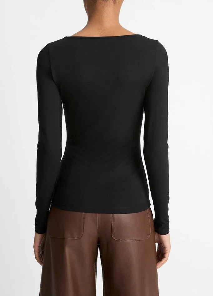 TShirts Women Vince LongSleeve Scoop Neck TShirt Black TShirts Women Vince LongSleeve Scoop Neck TShirt Black