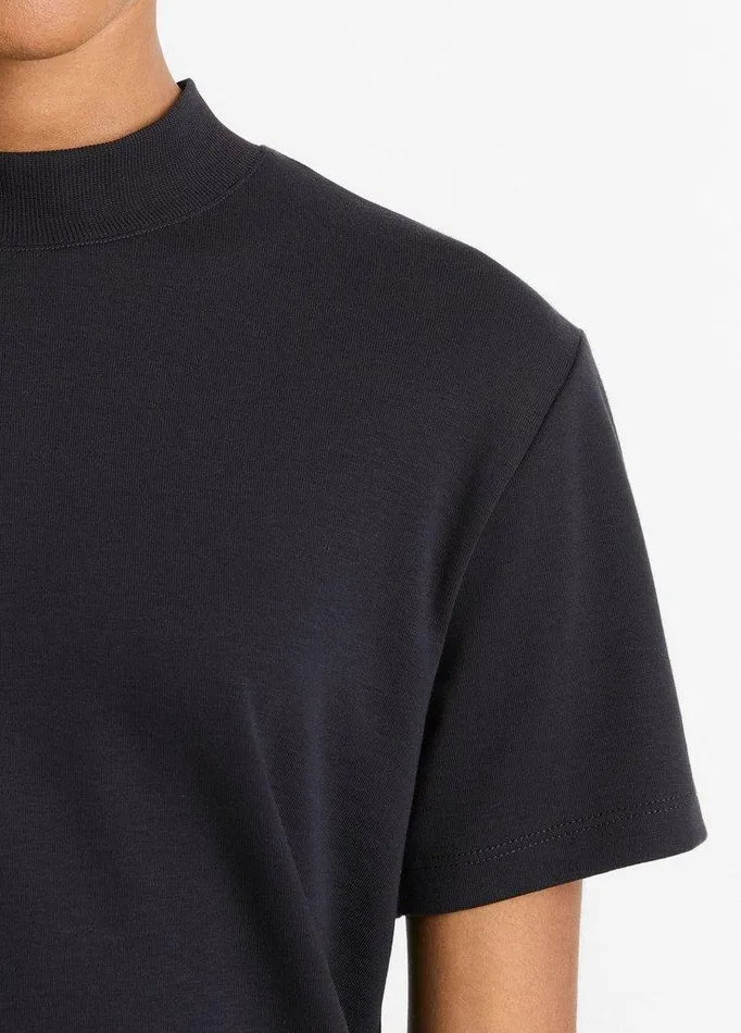 TShirts Women Vince Pima Cotton MockNeck TShirt Coastal Blue TShirts Women Vince Pima Cotton MockNeck TShirt Coastal Blue