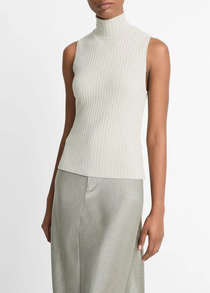 TShirts Women Vince Ribbed CottonBlend Turtleneck Top Pale Dove TShirts Women Vince Ribbed CottonBlend Turtleneck Top Pale Dove