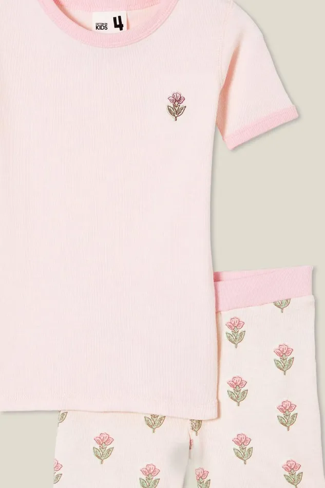 Talia Short Sleeve Pyjama Set Crystal Pinkwood Stamp Floral GirlsBoys Cotton On Sleepwear Talia Short Sleeve Pyjama Set Crystal Pinkwood Stamp Floral GirlsBoys Cotton On Sleepwear