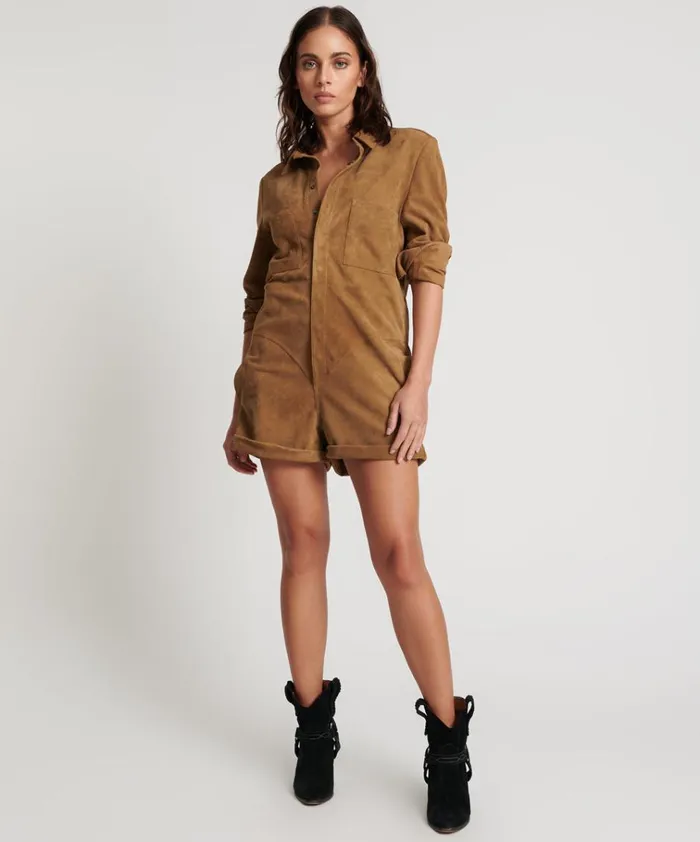 TAN SUEDE PROPHECY JUMPSUIT Women One Teaspoon Denim Jumpsuits