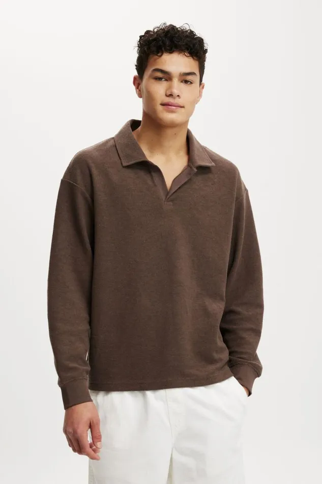 Textured Rugby Washed Chocolate Men Cotton On Sweats and Hoodies