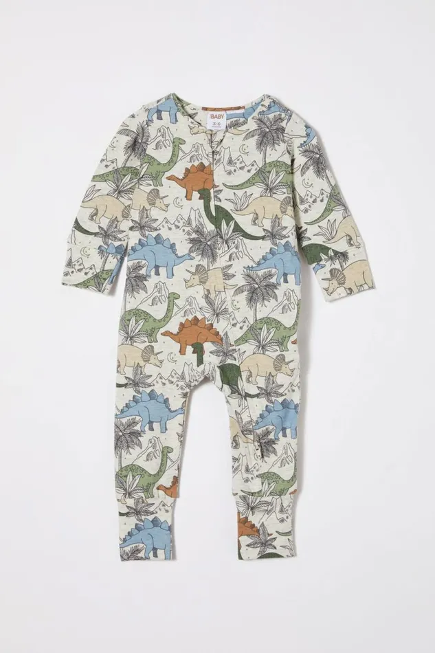 The Billie Long Sleeve Zip Romper Oatmeal Marledino Night Baby Cotton On Rompers and Bubbysuits The Billie Long Sleeve Zip Romper Oatmeal Marledino Night Baby Cotton On Rompers and Bubbysuits