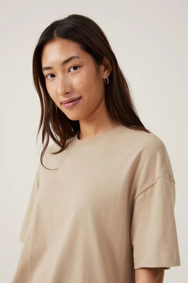 The Boxy Oversized Tee Mid Taupe Women Cotton On Tops
