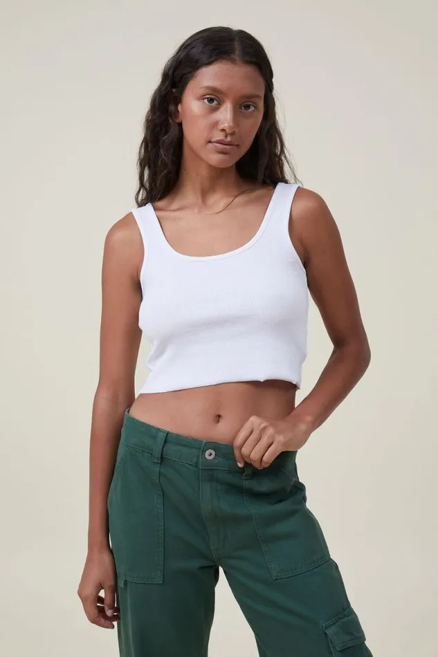 The One Organic Rib Crop Tank White Women Cotton On Tops