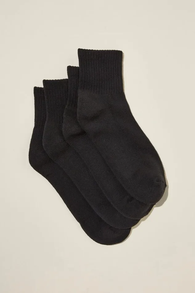The Perfect Pair Quarter Crew Sock 2Pk Black Women Cotton On Socks