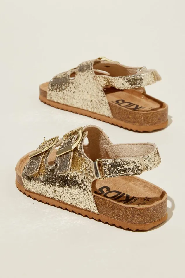 Theo Sandal Gold Chunky Glitter GirlsBoys Cotton On Flats and Sandals Theo Sandal Gold Chunky Glitter GirlsBoys Cotton On Flats and Sandals