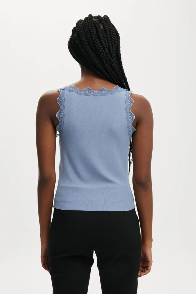 Tibby Lace Trim Tank Elemental Blue Women Cotton On Tops