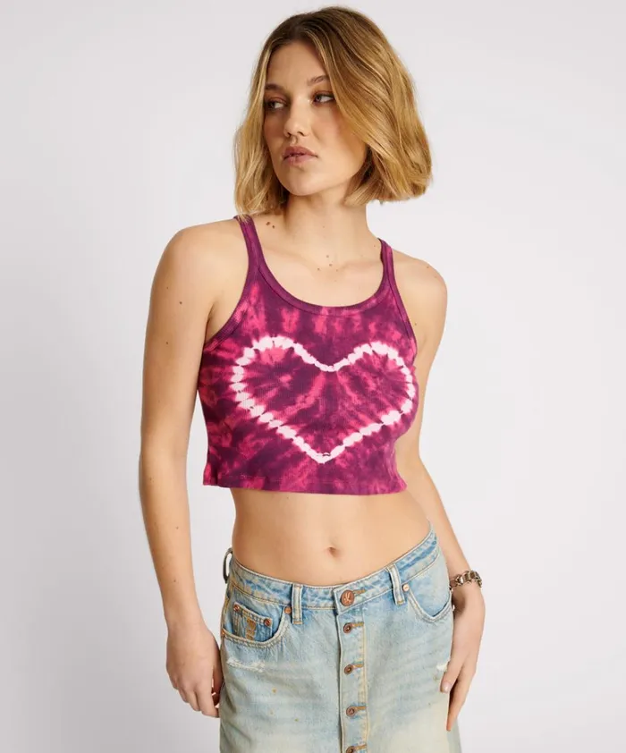 TIE DYE HEART CROPPED RIB TANK Women One Teaspoon Tees and Tanks