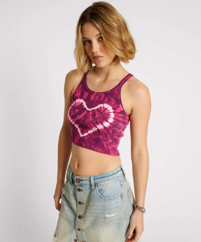 TIE DYE HEART CROPPED RIB TANK Women One Teaspoon Tees and Tanks TIE DYE HEART CROPPED RIB TANK Women One Teaspoon Tees and Tanks