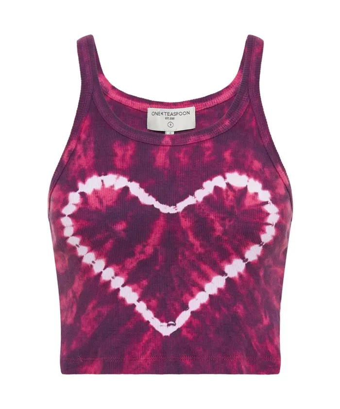 TIE DYE HEART CROPPED RIB TANK Women One Teaspoon Tees and Tanks TIE DYE HEART CROPPED RIB TANK Women One Teaspoon Tees and Tanks