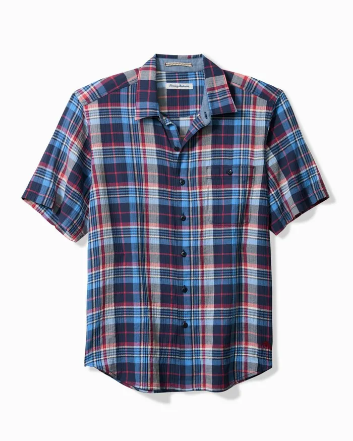 Tommy Bahama Beachside Cotton Summertime Plaidness ShortSleeve Shirt Island Navy Men Shirts