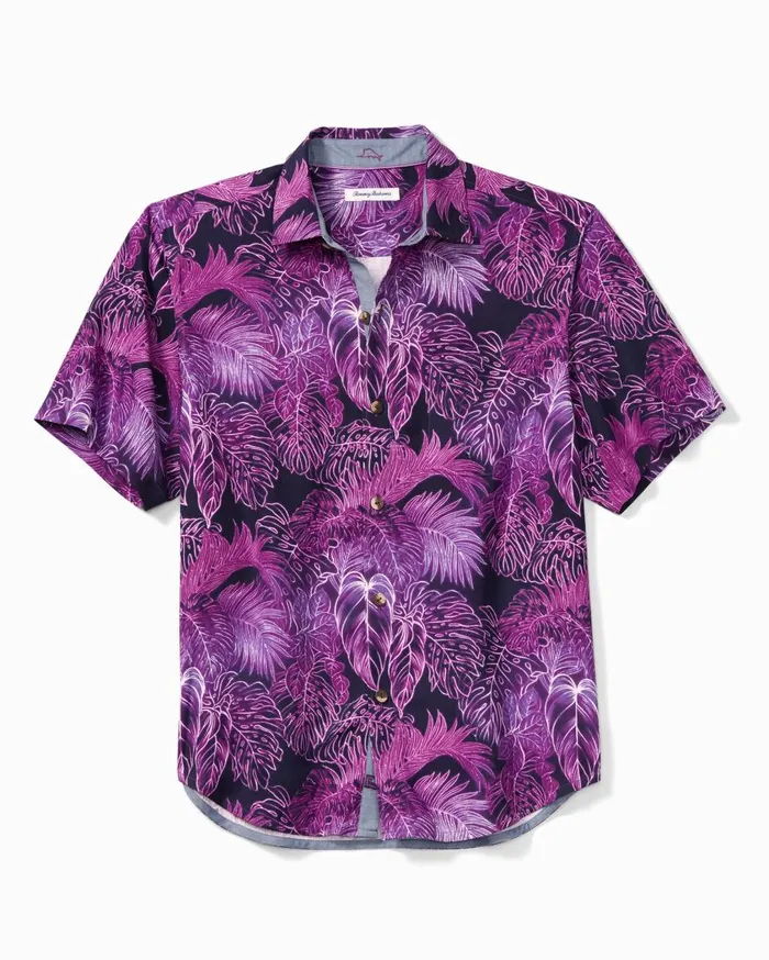 Tommy Bahama Big and Tall Luminescent Fronds Silk Camp Shirt Hot Viola Big and Tall Shirts