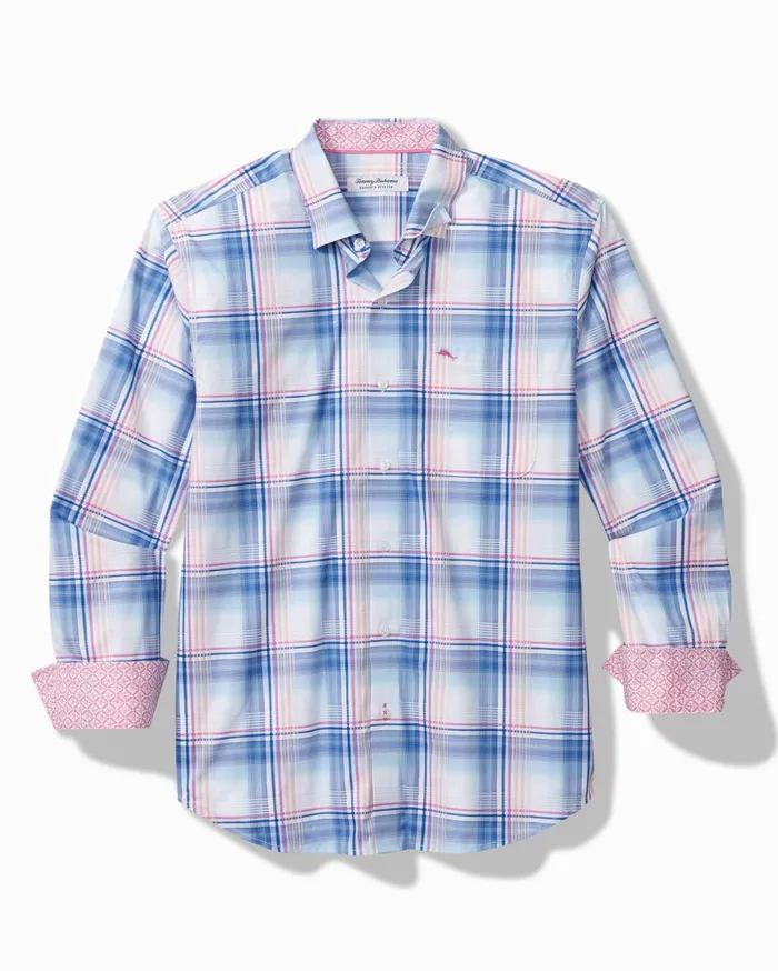 Tommy Bahama Big and Tall Sarasota Stretch Ombre Check IslandZone Shirt Cobalt Sea Big and Tall Shirts