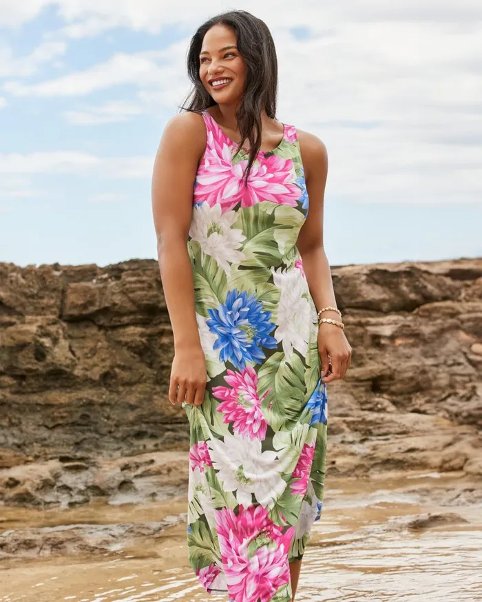 Tommy Bahama Jasmina Lush Lotus Midi Dress Banana Leaves Women Dresses