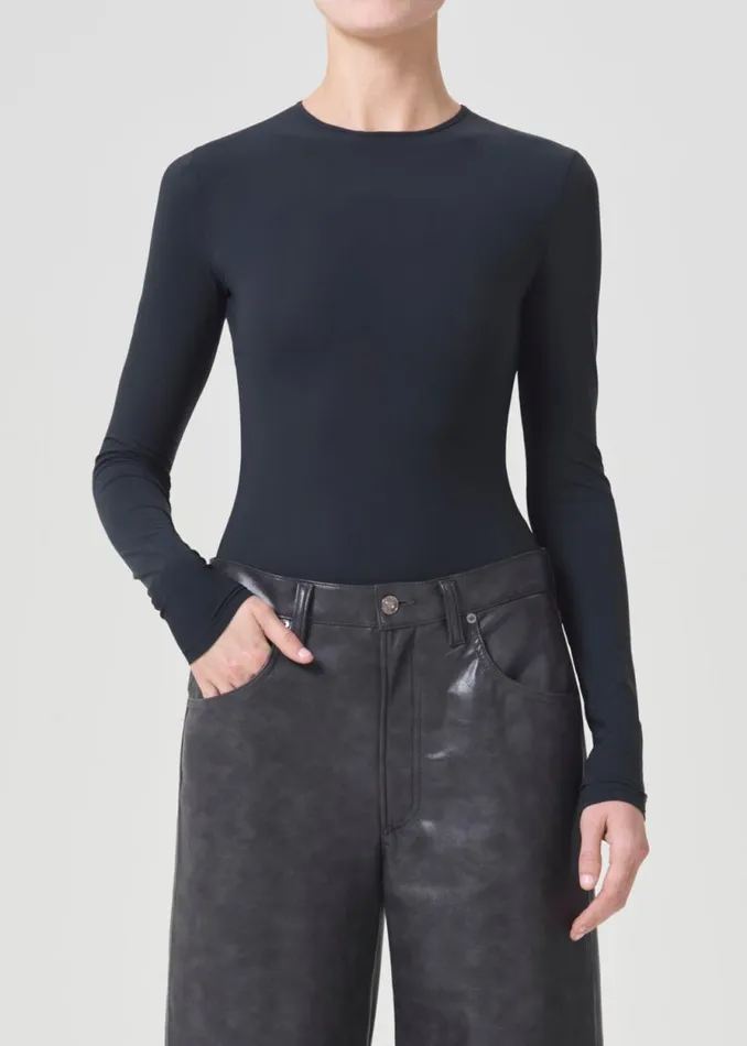 Tops and Bodysuits Women Agolde Aura Long Sleeve Bodysuit In Granite