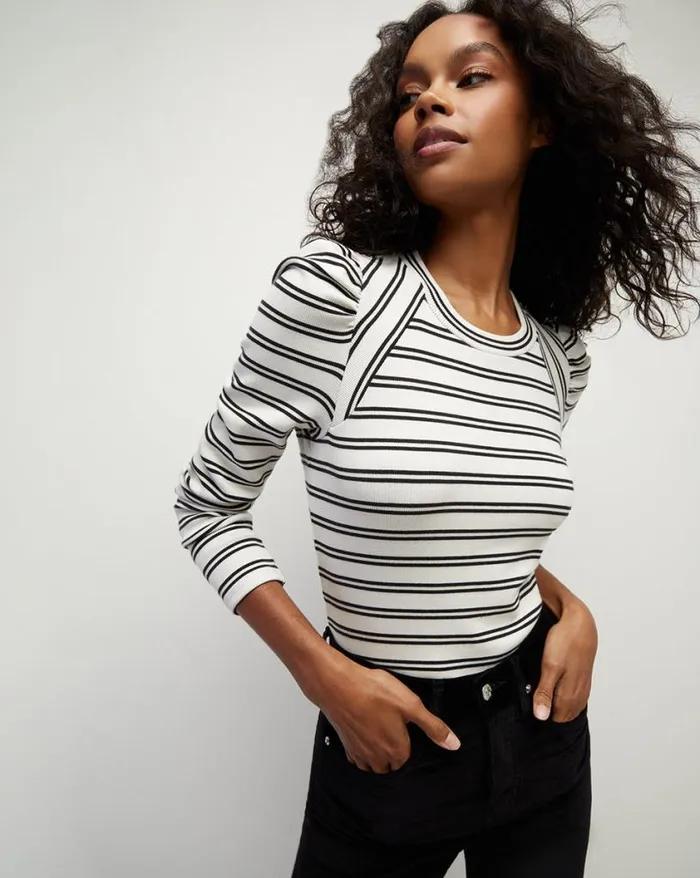 Tops and Tees Shop Veronica Beard Delano PuffSleeve Top Blackwhite