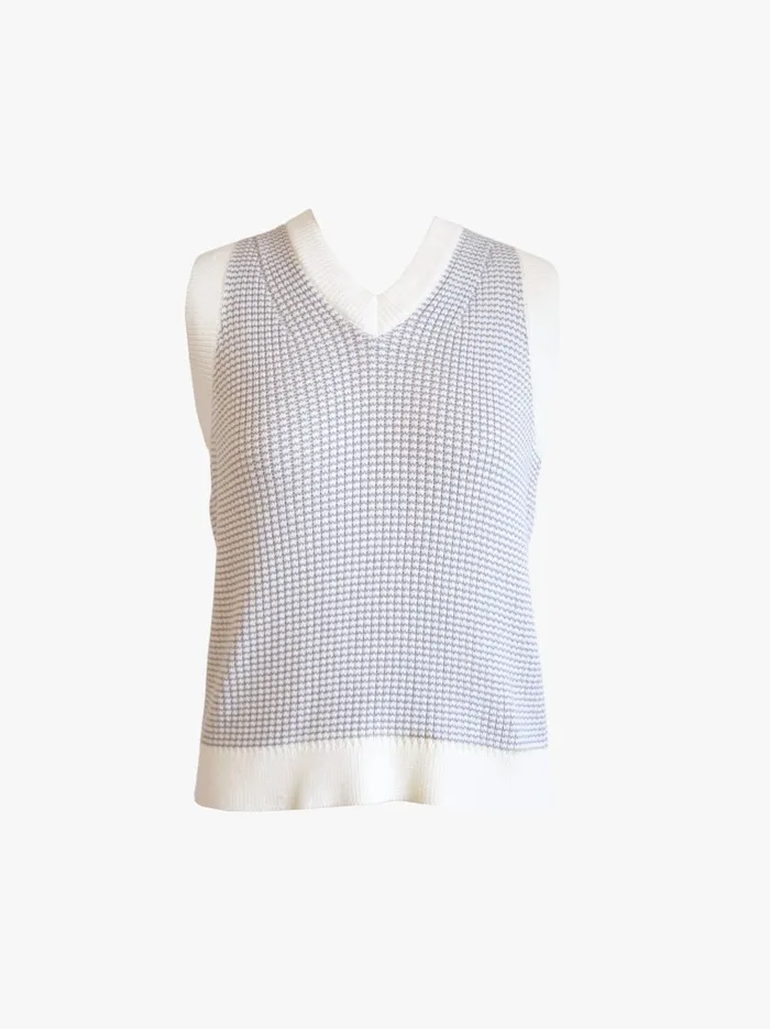 Tops Liza Vneck Sweater Vest Slate BlueAlmond Stripe Able Women