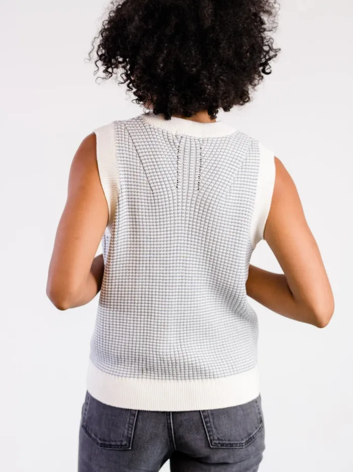 Tops Liza Vneck Sweater Vest Slate BlueAlmond Stripe Able Women