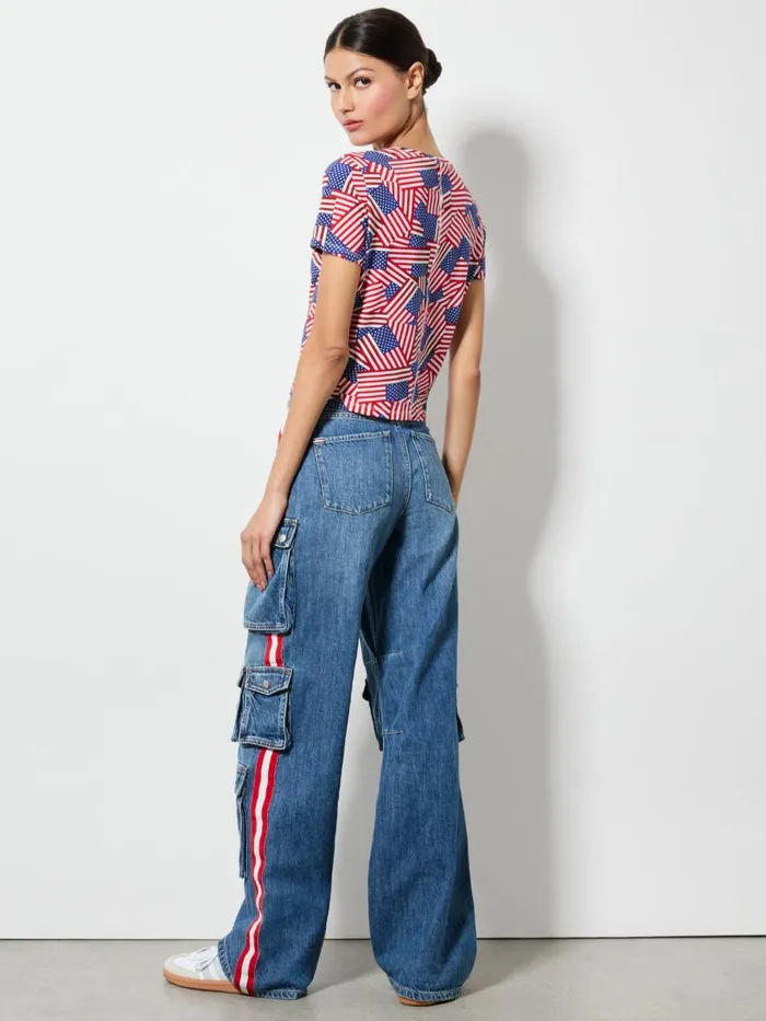 Tops Women Alice Olivia AO X I AM A VOTER CINDY CROPPED TEE Stripes Forever