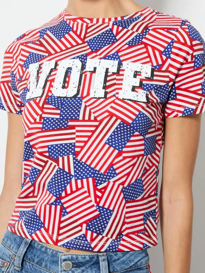 Tops Women Alice Olivia AO X I AM A VOTER CINDY CROPPED TEE Stripes Forever