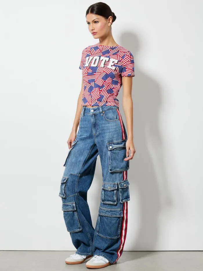 Tops Women Alice Olivia AO X I AM A VOTER CINDY CROPPED TEE Stripes Forever