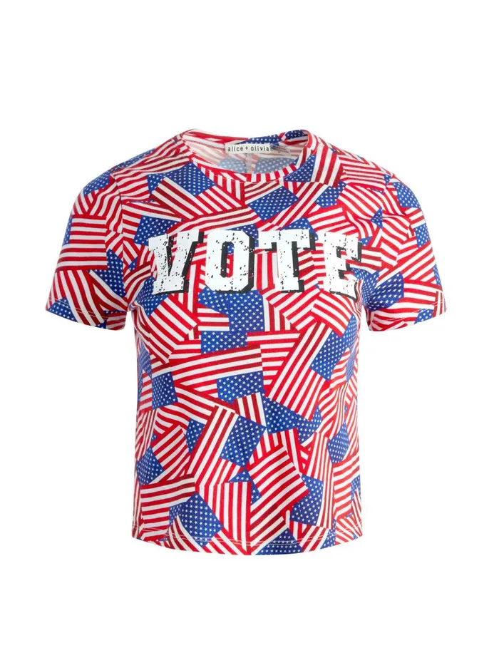Tops Women Alice Olivia AO X I AM A VOTER CINDY CROPPED TEE Stripes Forever