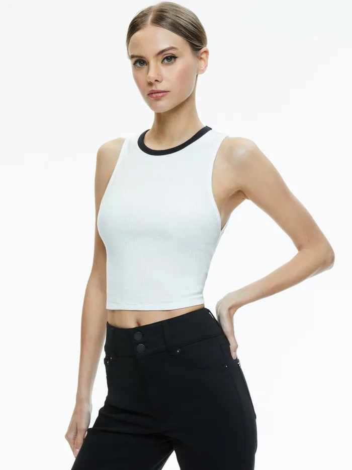 Tops Women Alice Olivia ANDRE FITTED CROPPED TANK Off Whiteblack