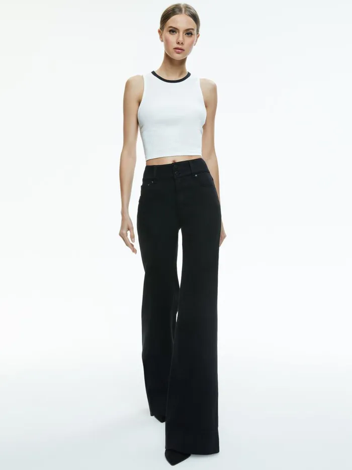 Tops Women Alice Olivia ANDRE FITTED CROPPED TANK Off Whiteblack