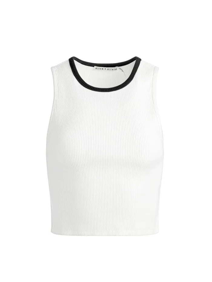 Tops Women Alice Olivia ANDRE FITTED CROPPED TANK Off Whiteblack