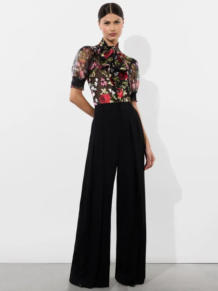 Tops Women Alice Olivia BRENTLEY TIE NECK PUFF SLEEVE BLOUSE Floral Dreams