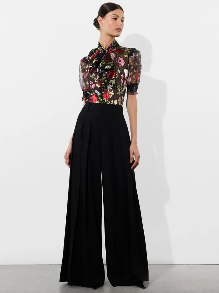Tops Women Alice Olivia BRENTLEY TIE NECK PUFF SLEEVE BLOUSE Floral Dreams