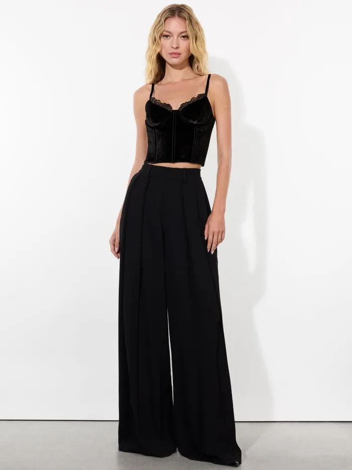 Tops Women Alice Olivia DENNA VELVET CORSET CROPPED TOP Black