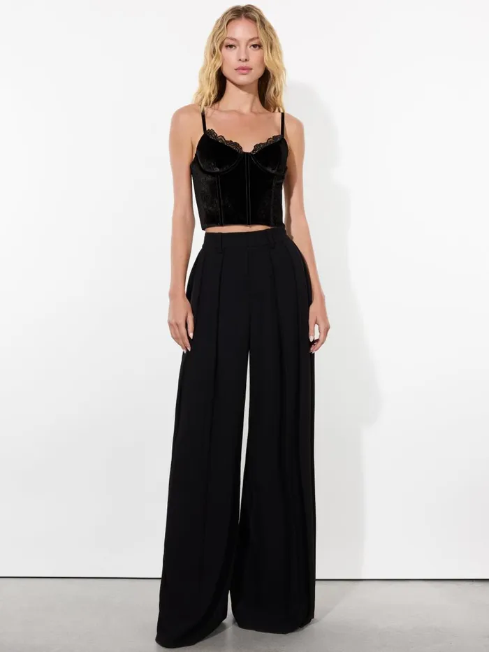 Tops Women Alice Olivia DENNA VELVET CORSET CROPPED TOP Black