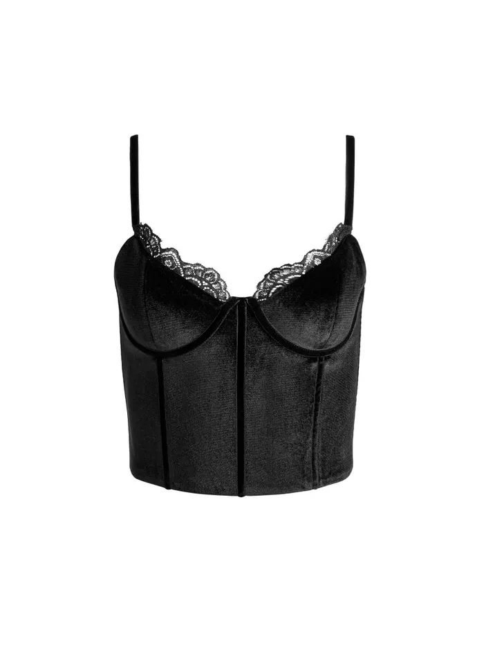 Tops Women Alice Olivia DENNA VELVET CORSET CROPPED TOP Black
