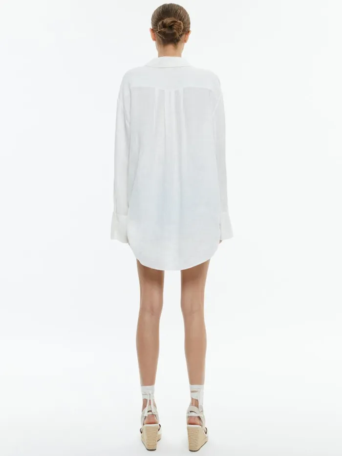 Tops Women Alice Olivia FINELY LINEN OVERSIZED BUTTON DOWN SHIRT Off White