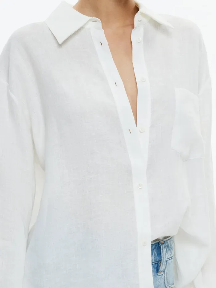 Tops Women Alice Olivia FINELY LINEN OVERSIZED BUTTON DOWN SHIRT Off White