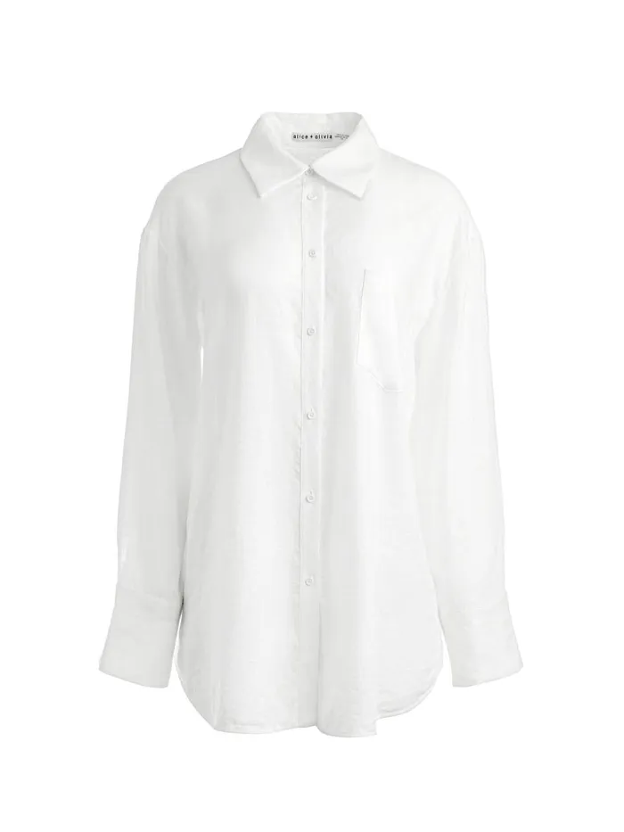 Tops Women Alice Olivia FINELY LINEN OVERSIZED BUTTON DOWN SHIRT Off White
