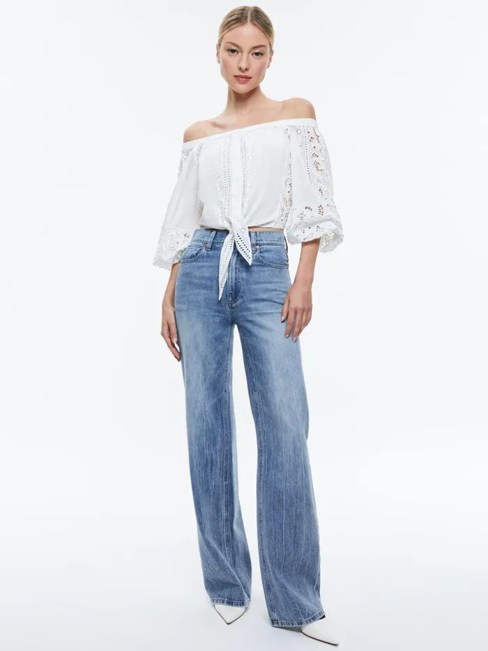 Tops Women Alice Olivia IVY OFF THE SHOULDER CROPPED TOP Off White