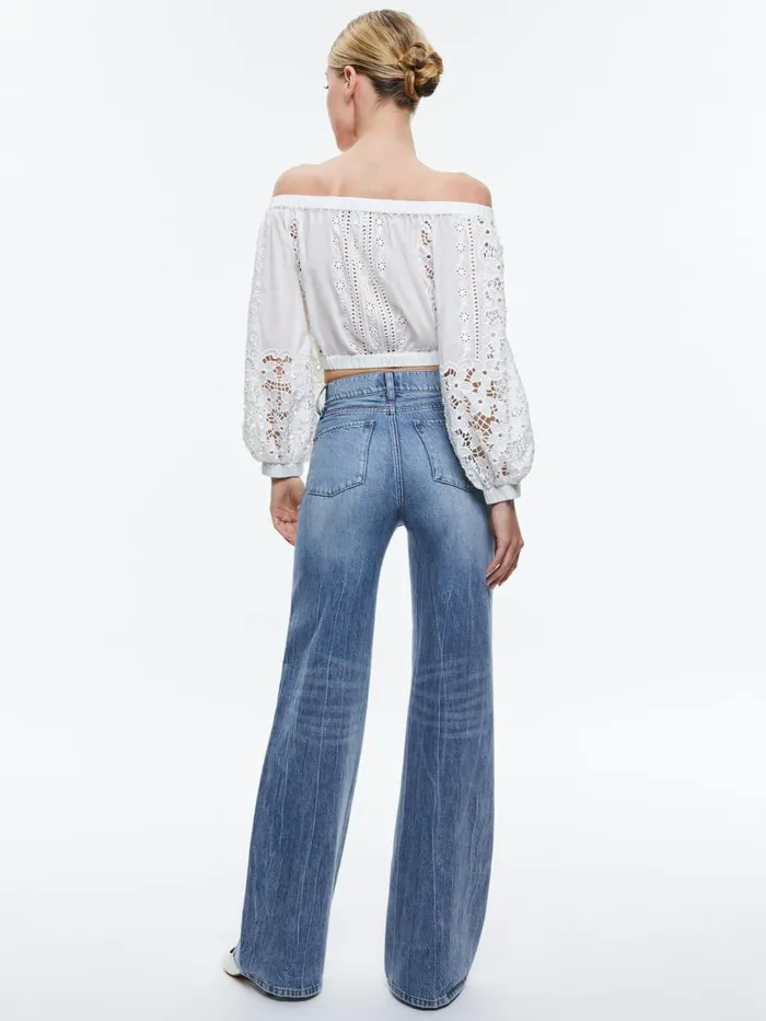 Tops Women Alice Olivia IVY OFF THE SHOULDER CROPPED TOP Off White