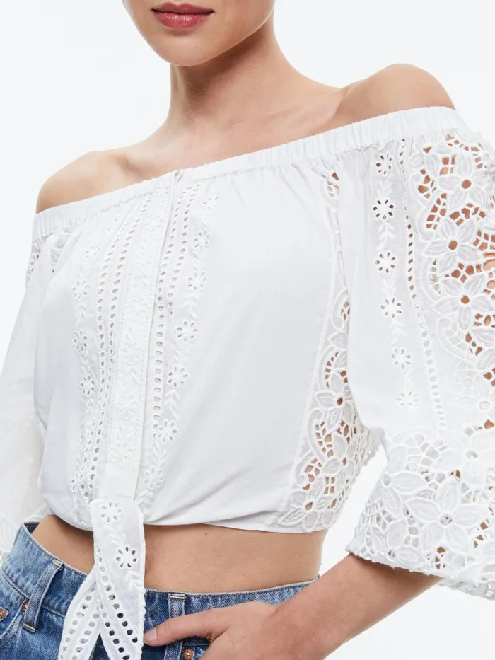Tops Women Alice Olivia IVY OFF THE SHOULDER CROPPED TOP Off White