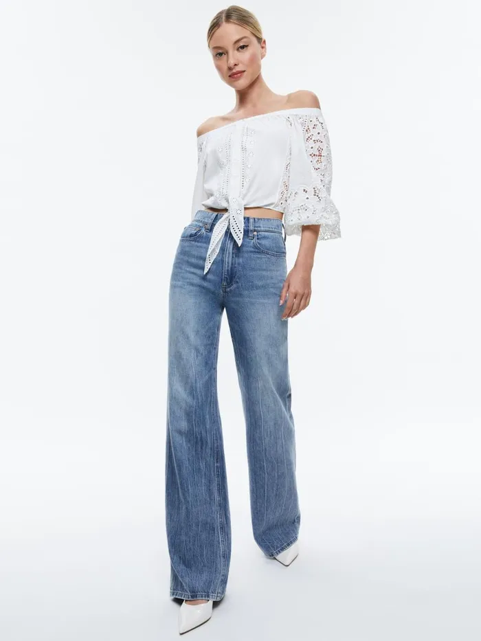 Tops Women Alice Olivia IVY OFF THE SHOULDER CROPPED TOP Off White