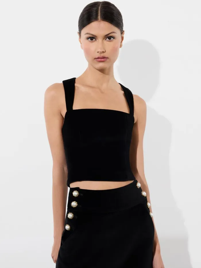 Tops Women Alice Olivia KERIA VELVET SLEEVELESS TOP Black