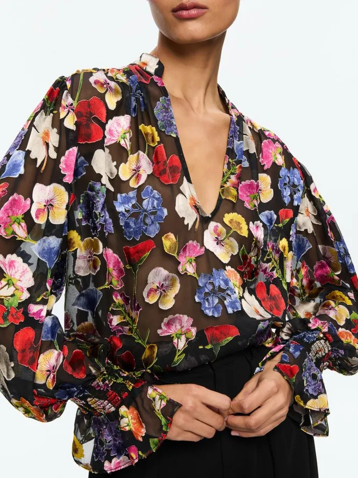 Tops Women Alice Olivia ONICA COLLARED BLOUSE Timeless Blossom