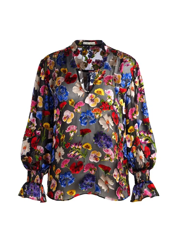 Tops Women Alice Olivia ONICA COLLARED BLOUSE Timeless Blossom