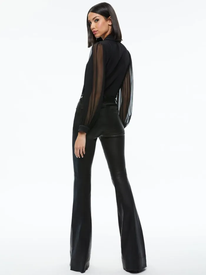 Tops Women Alice Olivia ROANNE BLOUSON SLEEVE BUTTON DOWN Black